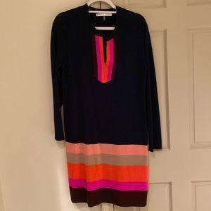 Colorful, navy v neck Trina Turk dress. New, never worn, without tags.